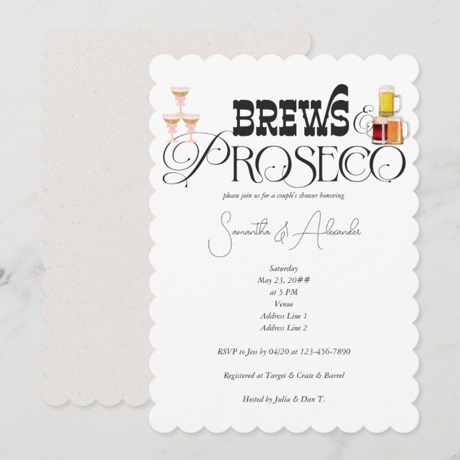 Invitation Brews et Prosecco Wedding shower de Couple (Devant / Derrière)