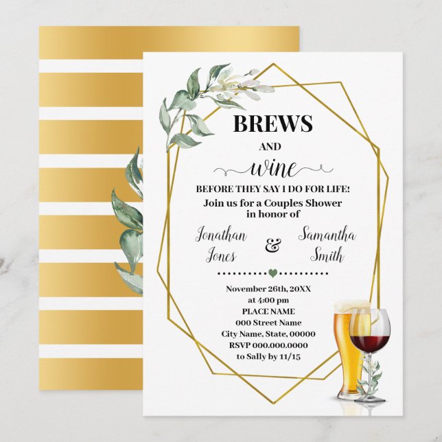 Invitation Brews & Wine avant de faire Fête des mariées verte (Devant / Derrière)