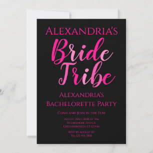 Invitation Bribe Tribe Bachelorette Party Hot rose Noir