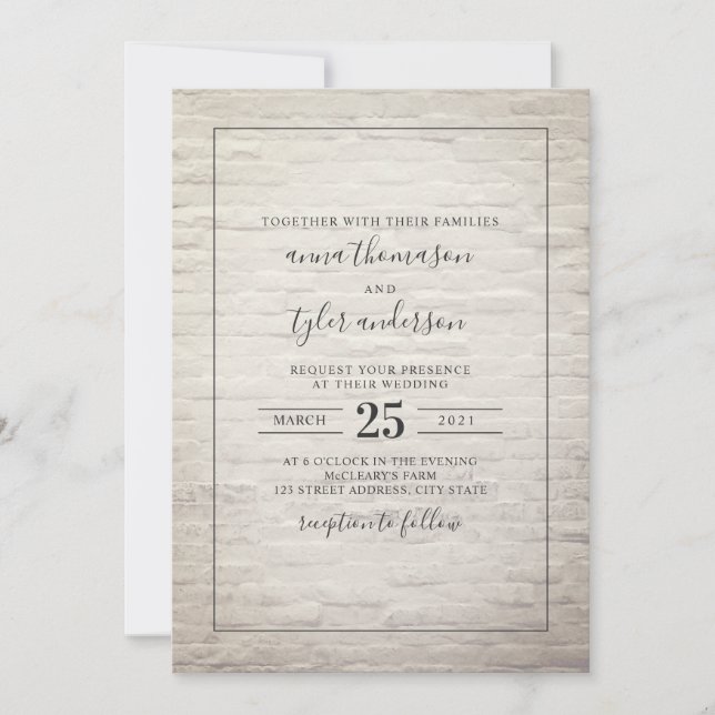 Invitation Brick blanc noir + Mariage blanc (Devant)