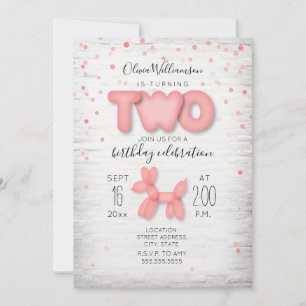 Invitation Brick Confetti en ballons rose 2e anniversaire
