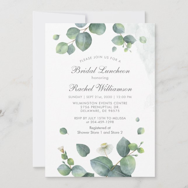 Invitation BRIDAL LUNCHEON Aquarelle Eucalyptus Vert (Devant)