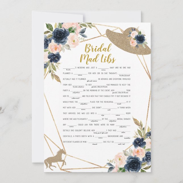 Invitation Bridal Mad Libs Horse Race Hat Theme Game (Devant)