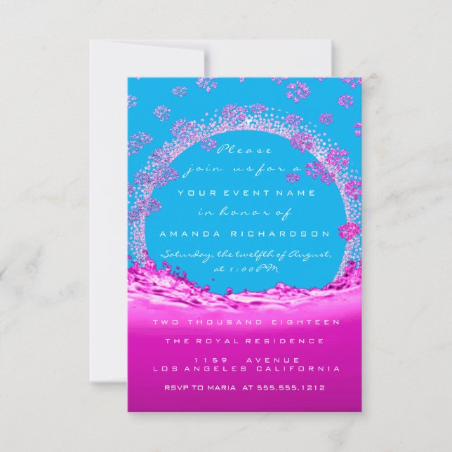 Invitation Bridal Océan rose Doux 16e Vagues initiales floral (Devant)