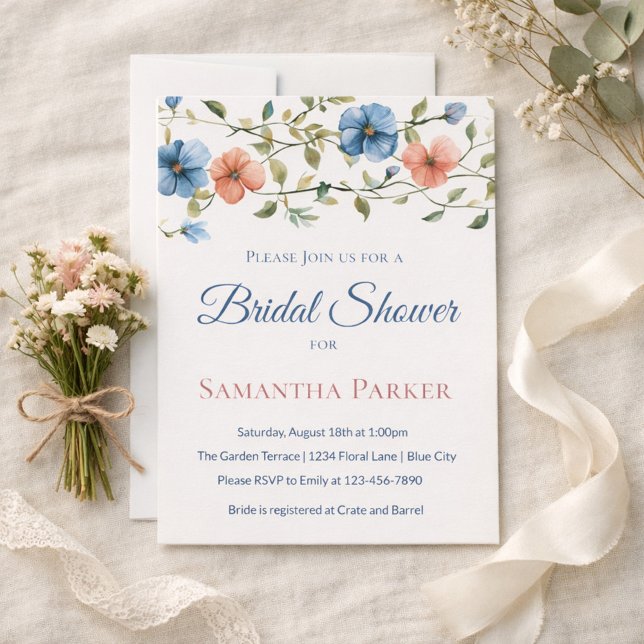 Invitation Bridal Shower Dusty Blue Elegant Wildflower (Créateur téléchargé)