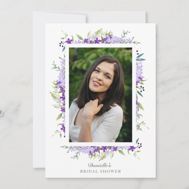 Invitation Bridal Shower Purple Shades Flower Branches Photo (Devant)