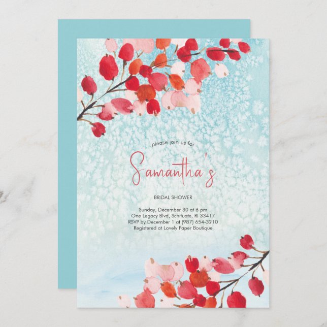 Invitation Bridal Shower Watercolor Christmas Party (Devant / Derrière)
