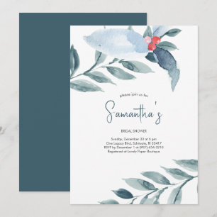 Invitation Bridal Shower Watercolor Red Berries Holiday Party