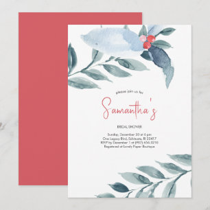 Invitation Bridal Shower Watercolor Red Berries Holiday Party