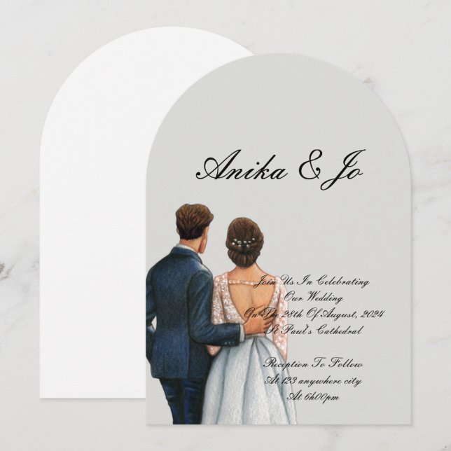 Invitation bride and groom modern wedding  (Devant / Derrière)