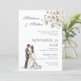 Invitation Bride and groom silhouet Floral Wedding