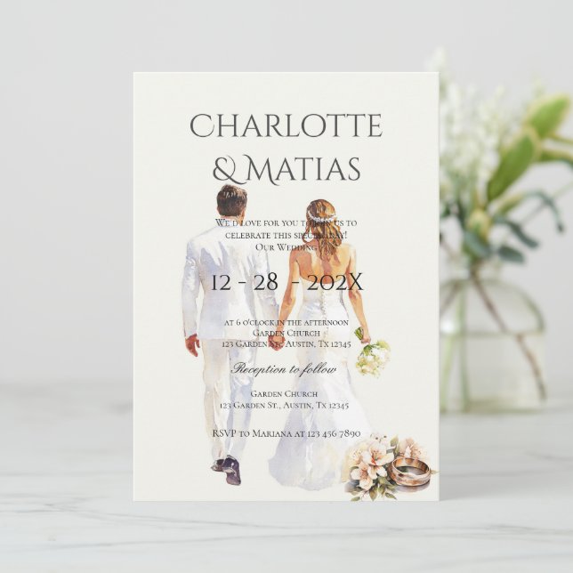 Invitation bride and groom silhouette Boho Floral Wedding  (Debout devant)