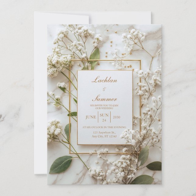 Invitation Bride aux fleurs de Gypsophile blanche et mariage  (Devant)