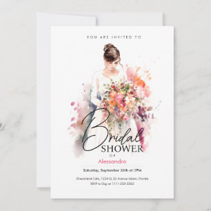 Invitation Bride avec Fleurs en Aquarelle FÊTE DES MARIÉES