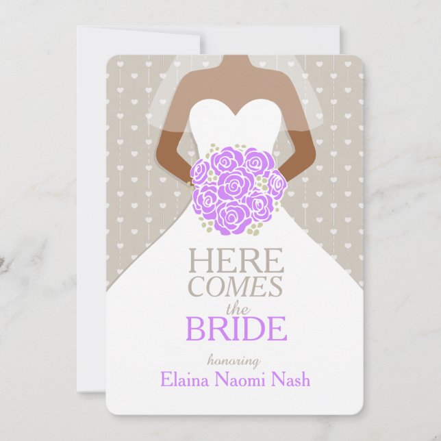 Invitation Bride bouquet rose violet douche graphique nuptial (Devant)