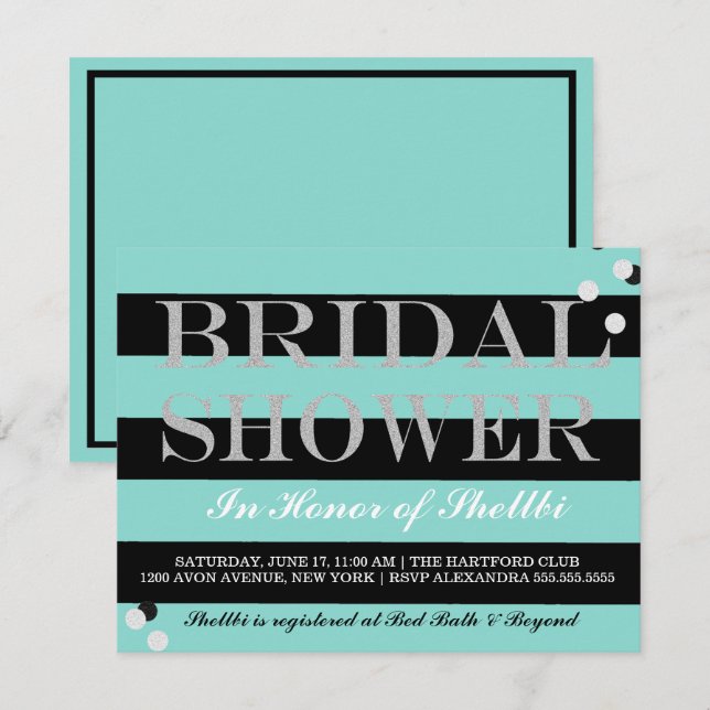 Invitation BRIDE & Bridesmaiers Black Turquoise Blue Fête des (Devant / Derrière)