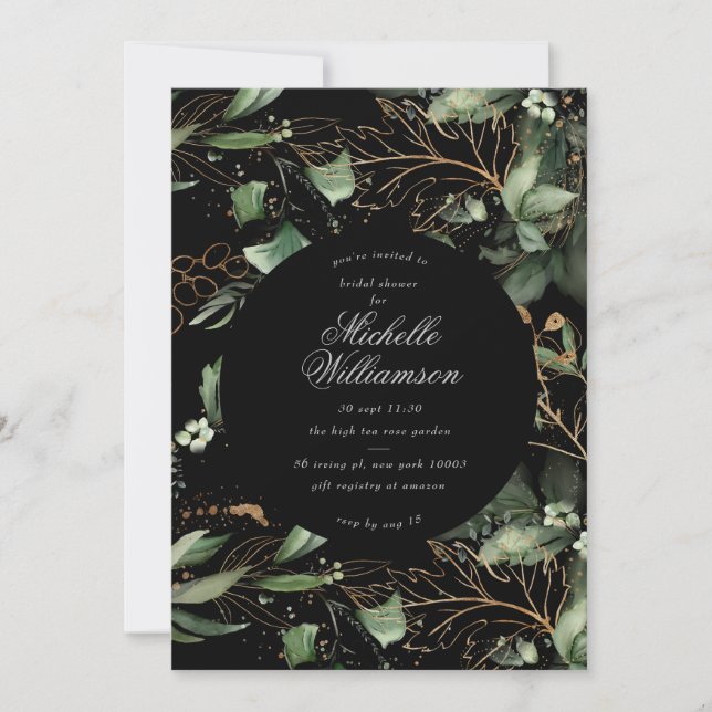 Invitation Bride Eucalyptus Noir Boho Golden Elegant Pampas (Devant)