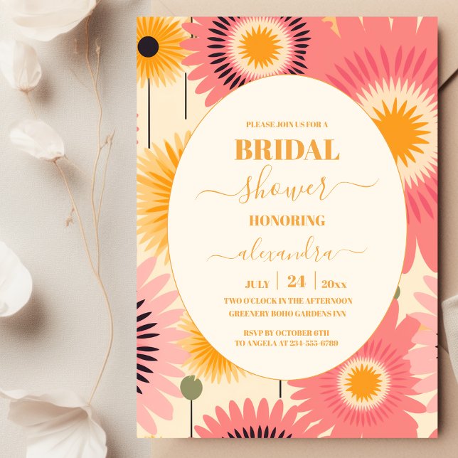 Invitation Bride florale moderne rose et jaune (Créateur téléchargé)