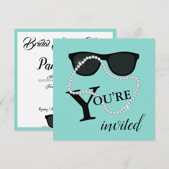 Invitation BRIDE Glam célèbre Diamond Tiara Party Shower (Devant / Derrière)