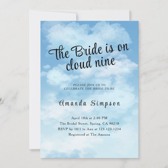 Invitation Bride Is On Cloud Nine Bridal Shower (Devant)