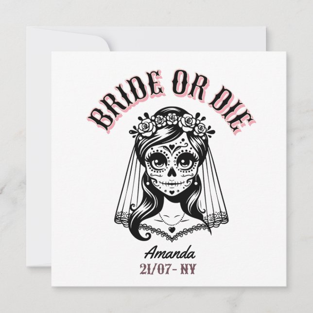Invitation bride or die bachelorette gothic (Devant)