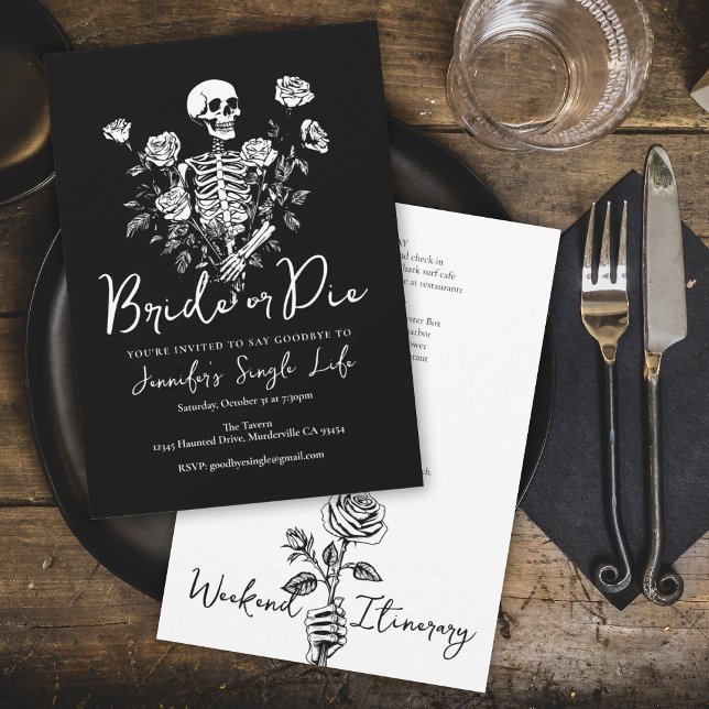 Invitation Bride or Die Floral Skeleton Bachelorette Weekend (Créateur téléchargé)