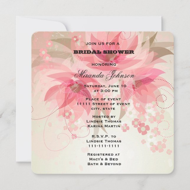 Invitation Bride rose florale (Devant)