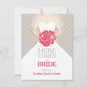 Invitation Bride rouge roses bouquet nuptiale douche invitati