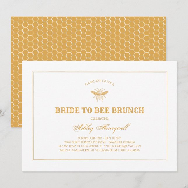 Invitation Bride to Bee Brunch (Devant / Derrière)