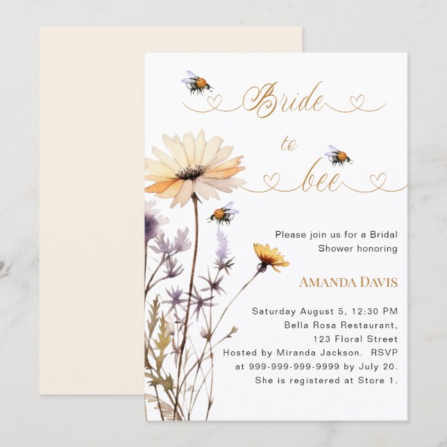 Invitation Bride to bee wildflower ivory garden bridal shower (Devant / Derrière)