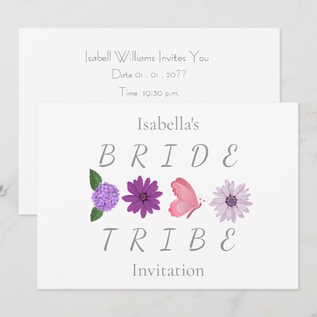 Invitation Bride Tribe Fleurs Enterrement de Vie de Jeune Fil (Devant / Derrière)