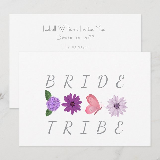 Invitation Bride Tribe Fleurs Enterrement de Vie de Jeune Fil (Devant / Derrière)