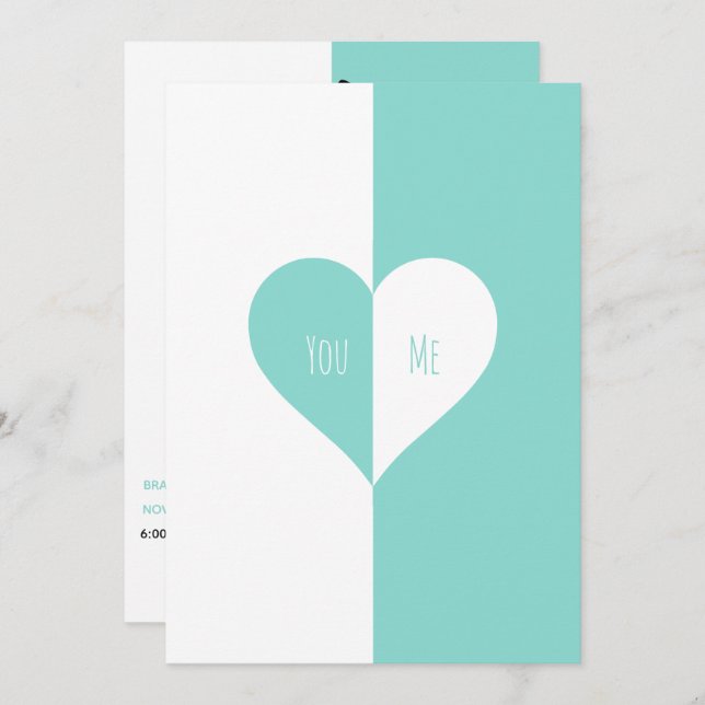 Invitation BRIDE Turquoise Blue You & Me Mariage Suite Party (Devant / Derrière)