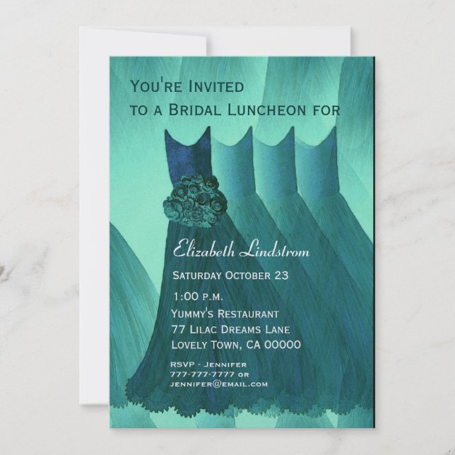 Invitation Bridesmaid Brunch Turquoise Green Dresses métalliq (Devant)