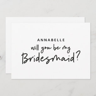 Invitation Bridesmaid demande moderne noir blanc typographie