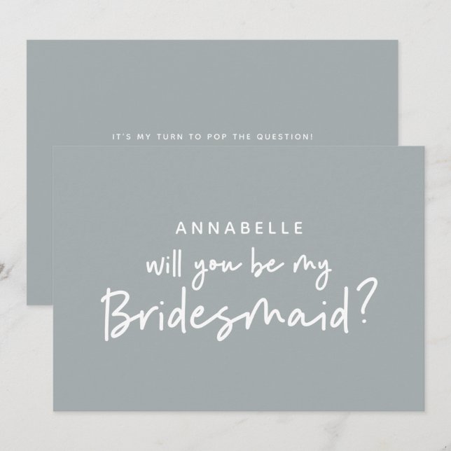 Invitation Bridesmaid demande une typographie moderne gris bl (Devant / Derrière)