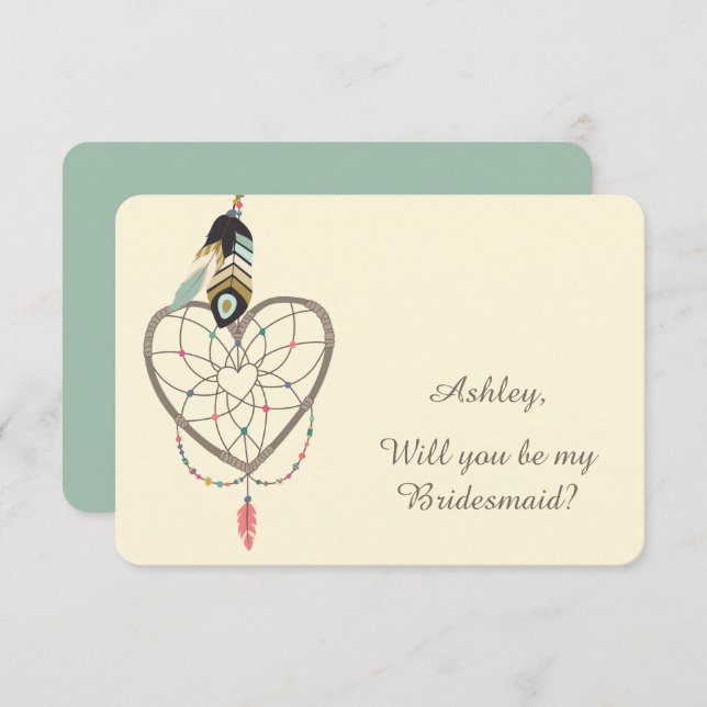 Invitation Bridesmaid Dreamcatcher en plumes turquoises (Devant / Derrière)
