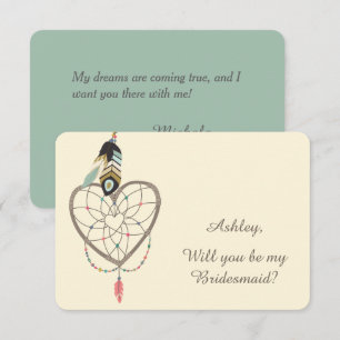 Invitation Bridesmaid Dreamcatcher en plumes turquoises