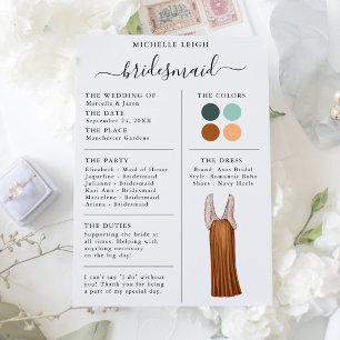 Invitation Bridesmaid Info Card Détails Turquoise, Terracotta