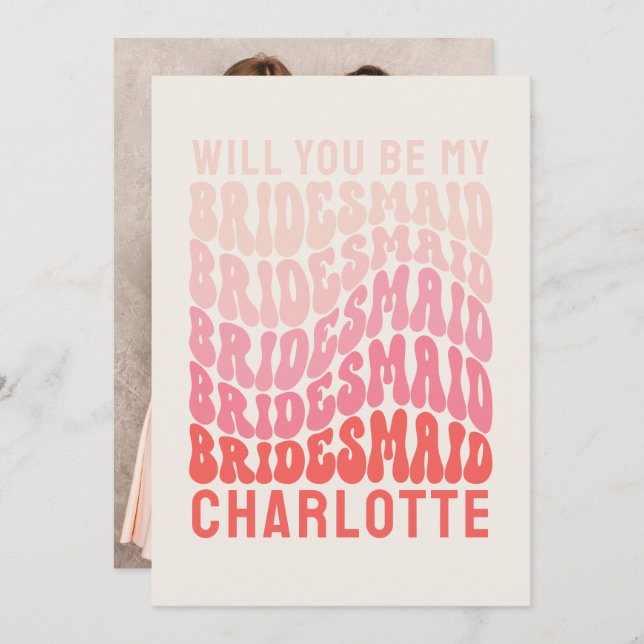Invitation Bridesmaid Pink moderne girly rétro 60's simple (Devant / Derrière)