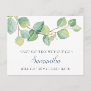 Invitation BRIDESMAID PROPOSAL card, Eucalyptus vert