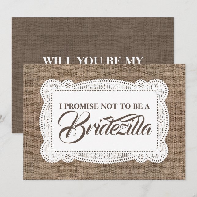Invitation Bridesmaid rustique / Maid d'honneur BRIDEZILLA (Devant / Derrière)