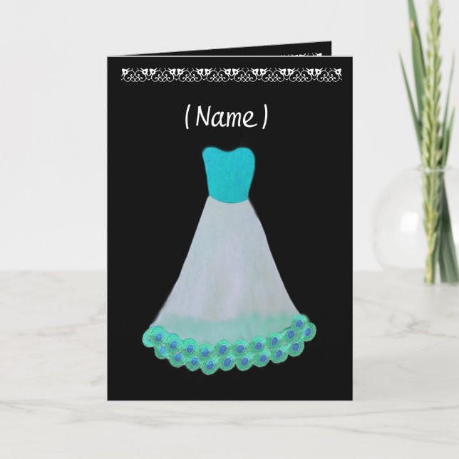 Invitation Bridesmaid TURQUOISE & Gown BLANC & Flown Trim (Devant)