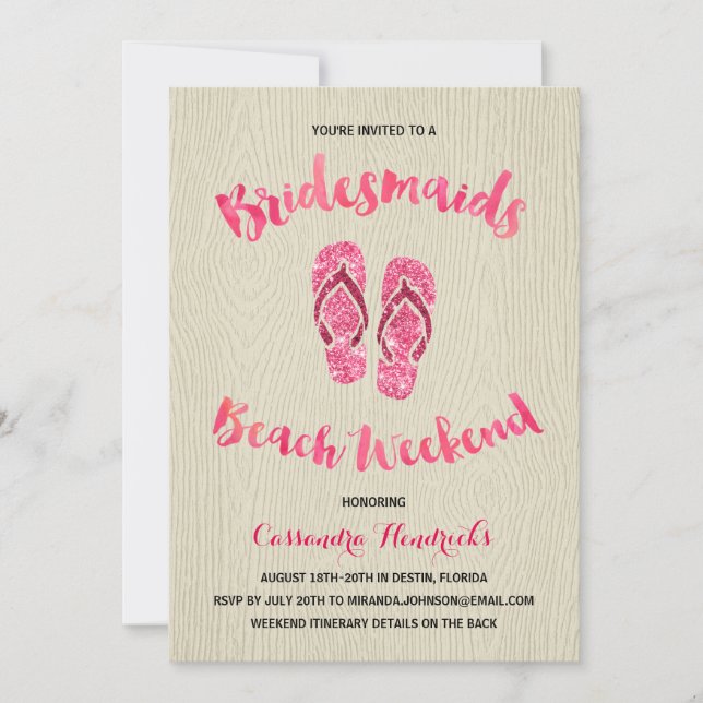Invitation Bridesmaids Beach Week-end avec Parties scintillan (Devant)