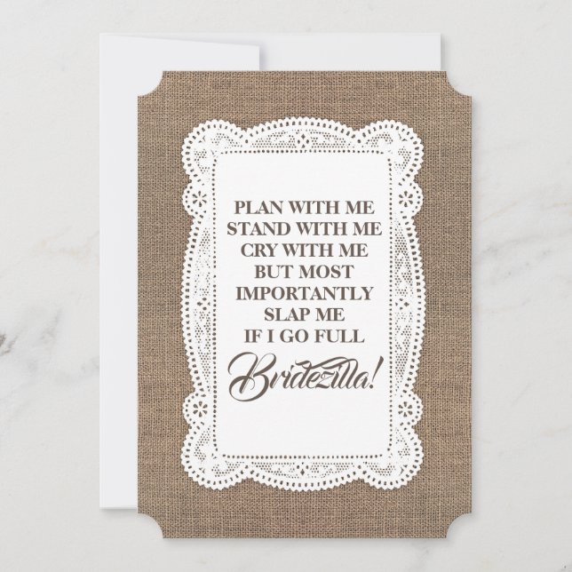 Invitation Bridezilla Funny Bridesmaid / Maid of Honor Rustic (Devant)