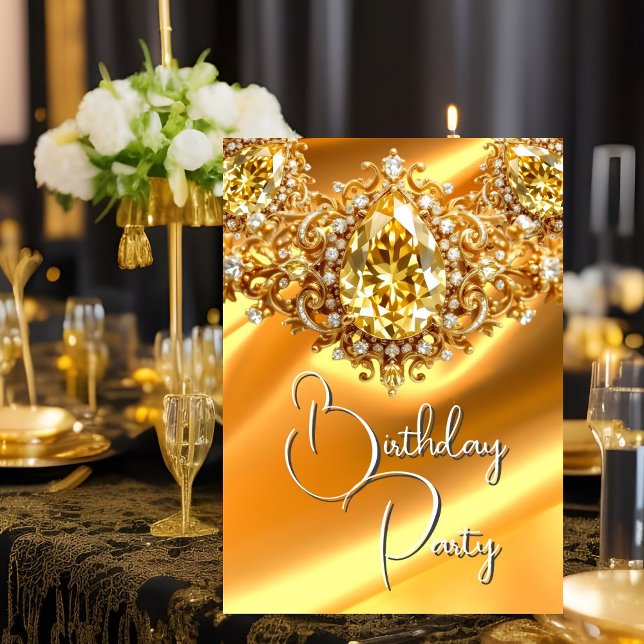 Invitation Bright Anniversaire Fête Soie Jaune bijou or (Créateur téléchargé)