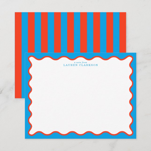 Invitation Bright Aqua & Tangerine Wavy Note Card (Devant / Derrière)