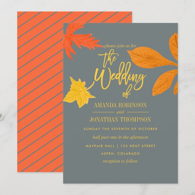 Invitation Bright automne orange Mariage de automne invitatio (Devant / Derrière)