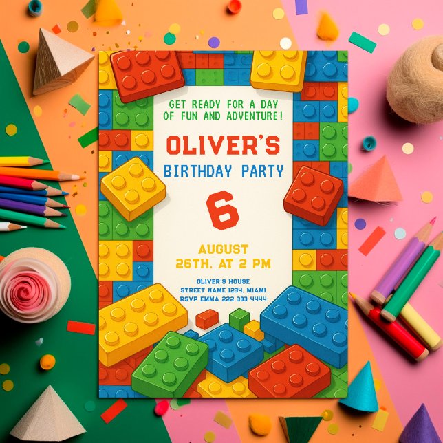 Invitation Bright Block Party - С anniversaire coloré (Créateur téléchargé)