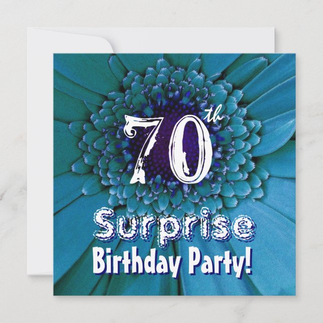 Invitation Bright Blue Daisy 70e Modèle d'anniversaire surpri (Devant)